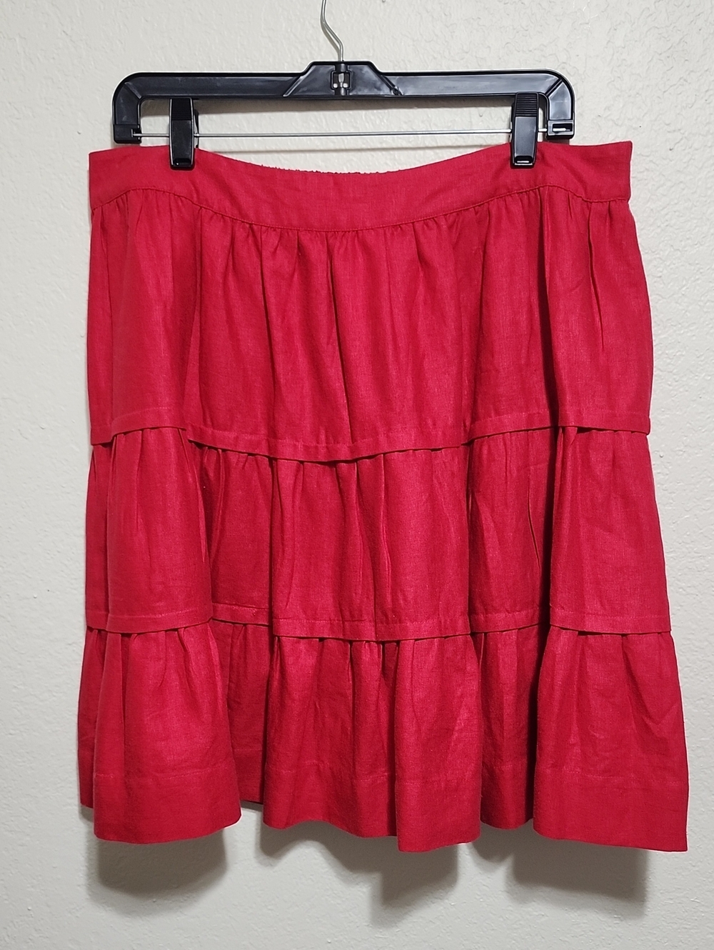 Soft Surroundings Talisa Linen-Blend Tiered Skirt - Red, Size L (EUC)